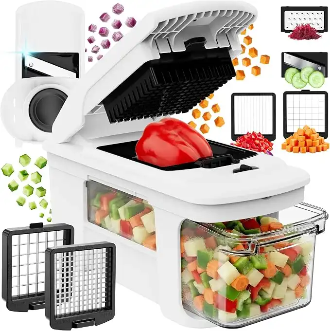 Vegetable Chopper & Mandoline Slicer w Pull-Out Catch Tray | 4 in 1 Veggie, Onion & Fruit Slicer